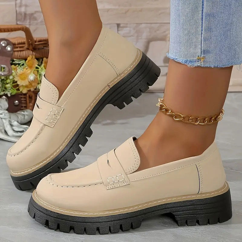 Women orthopedic platform loafers with arch support and lug sole