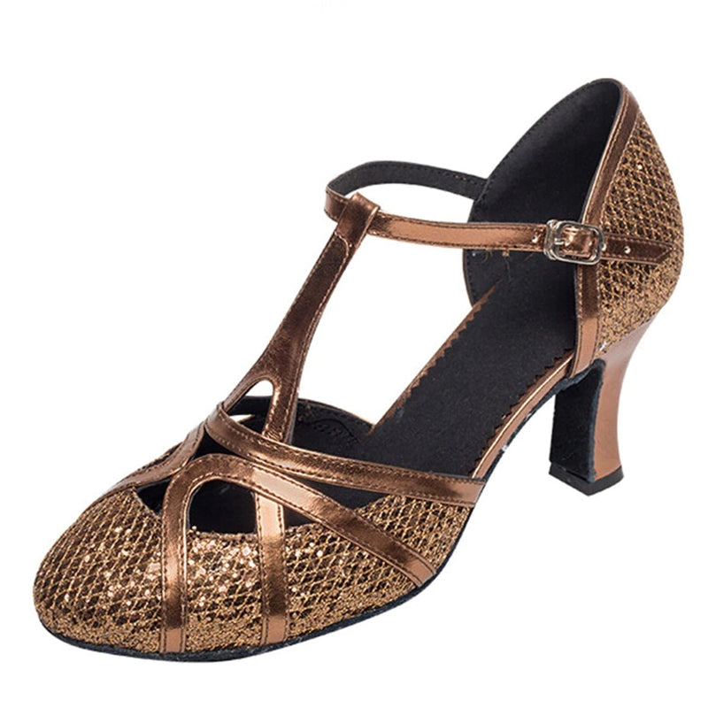 Sapatos de Dança Latina Femininos | Salsa com Brilho, Salto 7cm