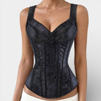 Corpete feminino jacquard retro modelador em preto branco e violeta
