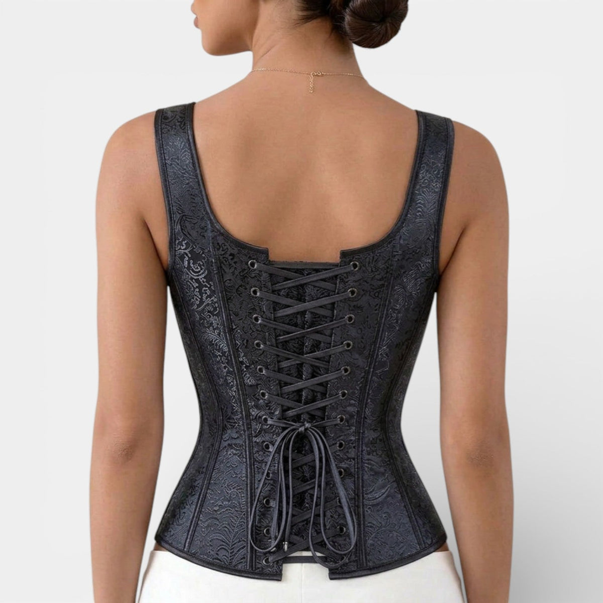 Corpete feminino jacquard retro modelador em preto branco e violeta