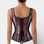 Corpete feminino jacquard retro modelador em preto branco e violeta