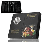Conjunto de talheres em aço inox 24 peças com acabamento dourado e cabos coloridos preto, branco e rosa