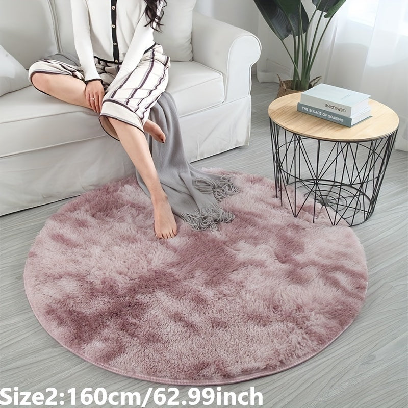 Tapete redondo pelúcia tie-dye macio e antiderrapante para sala ou quarto