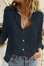 Blusa feminina decote V ampla manga longa leve casual