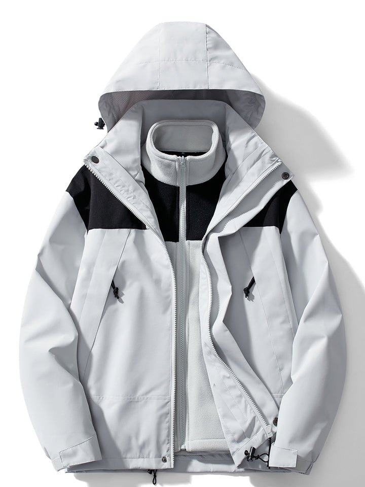 Jaqueta outdoor 3 em 1 impermeável corta-vento com forro polar removível e capuz