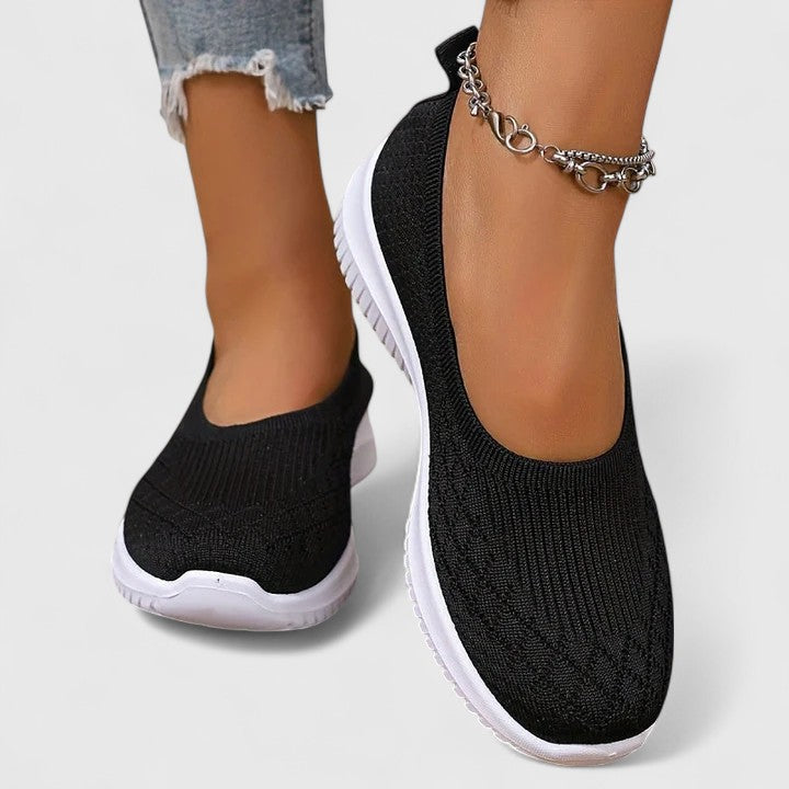Sapatilhas ortopédicas slip-on femininas para pés largos e joanetes