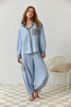 Conjunto pijama feminino 2 peças algodão macio elástico