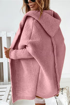 Cardigan oversize com capuz tricô feminino corte amplo