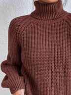 Camisola feminina gola alta canelada com fenda lateral outono inverno