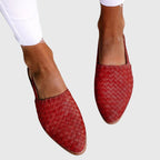 Sapatilhas femininas trançadas slingback bico fino com alça ajustável