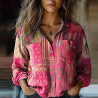 Blusa feminina estampada manga longa corte amplo