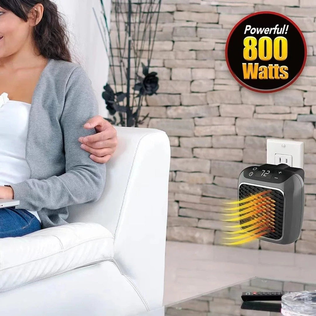 Aquecedor elétrico portátil mini 800W cinzento com cerâmica PTC e telecomando