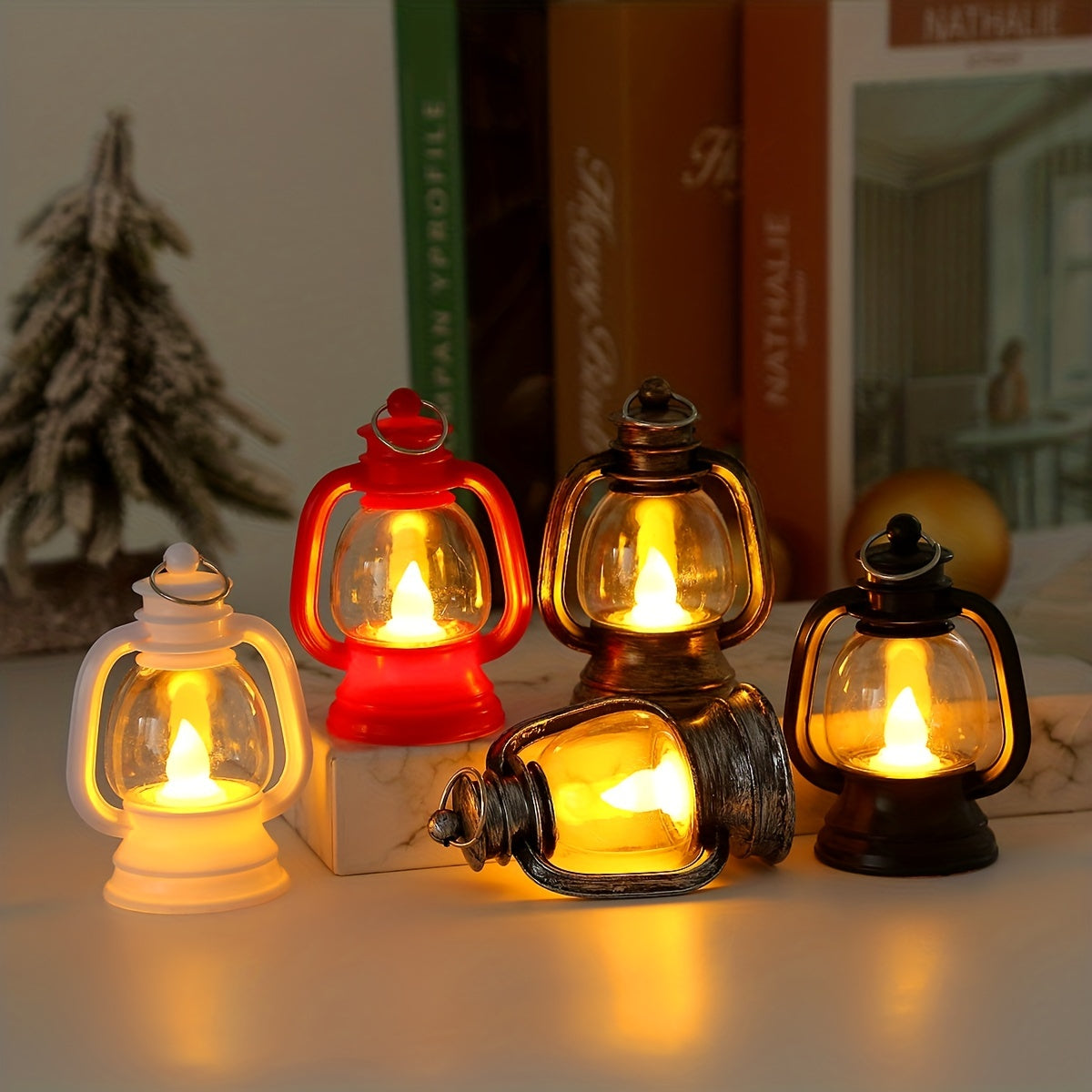 Lanternas LED Vintage de Natal 12 peças com luz tremeluzente, decoração festiva retro