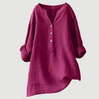 Blusa de linho feminina relaxada com manga e caimento solto