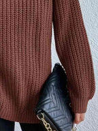 Camisola feminina gola alta canelada com fenda lateral outono inverno