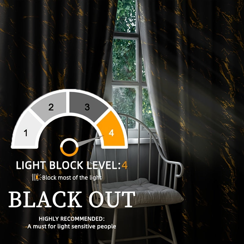 Cortinas blackout padrão mármore com folha de ouro para quarto e sala de estar