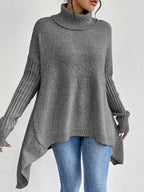 Camisola tricot mulher gola alta com drapeado assimétrico em malha macia