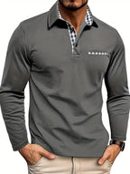 Polo manga longa homem inverno gola clássica com botões