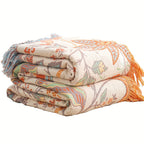 Manta de algodão com borla estilo boémio, padrão floral jacquard 200x230 cm