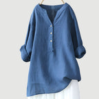 Blusa de linho feminina relaxada com manga e caimento solto