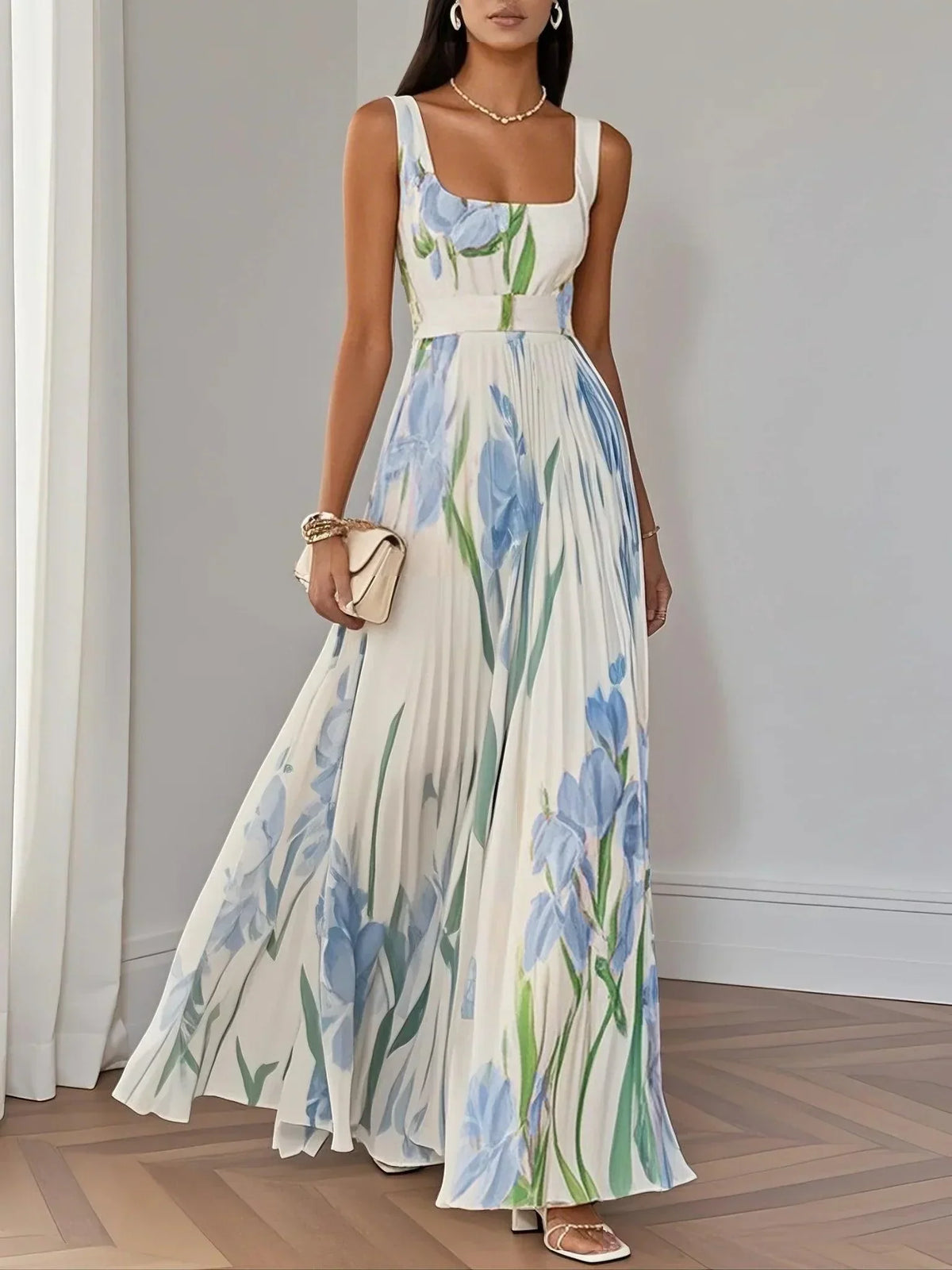 Vestido feminino floral corte A boho fluido estampado
