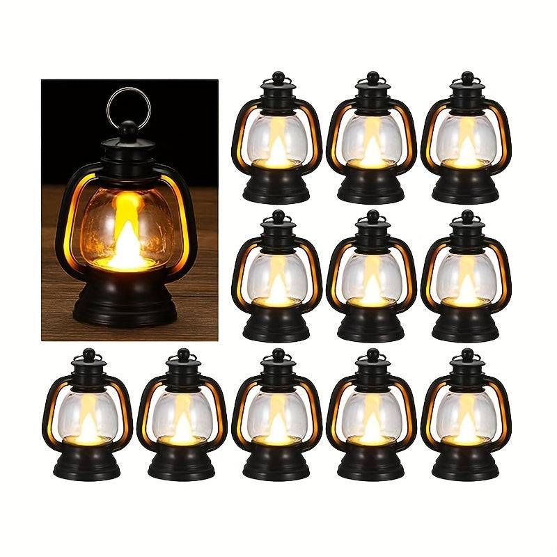 Lanternas LED Vintage de Natal 12 peças com luz tremeluzente, decoração festiva retro