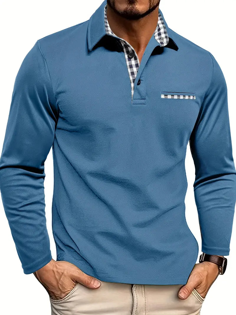 Polo manga longa homem inverno gola clássica com botões