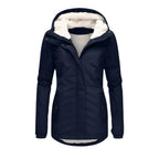 Parka feminina com forro Sherpa impermeável e capuz ajustável, corte slim