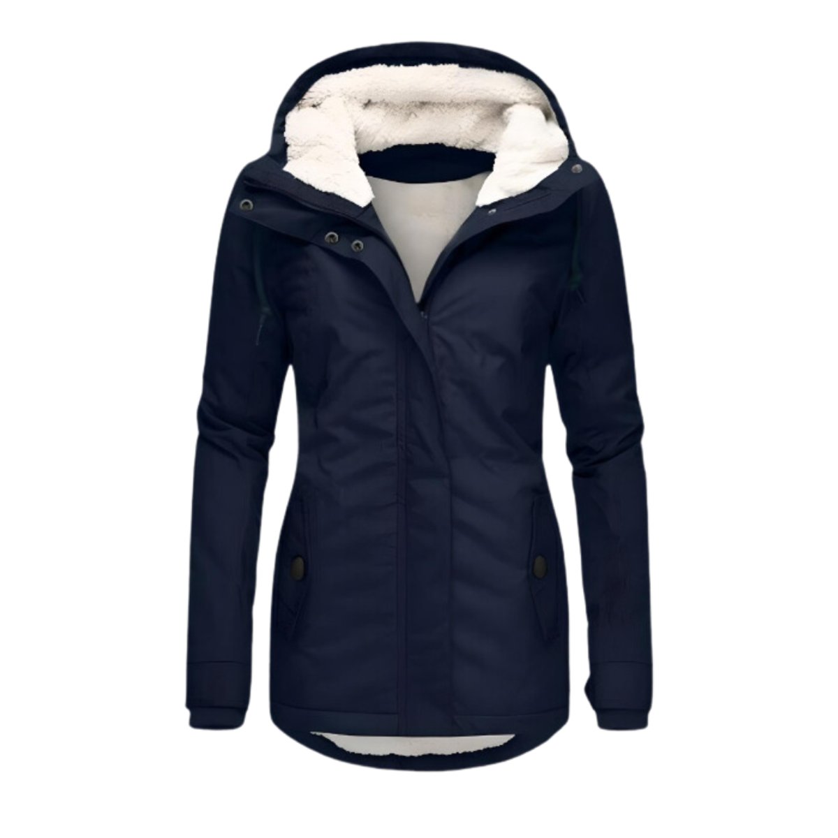 Parka feminina com forro Sherpa impermeável e capuz ajustável, corte slim