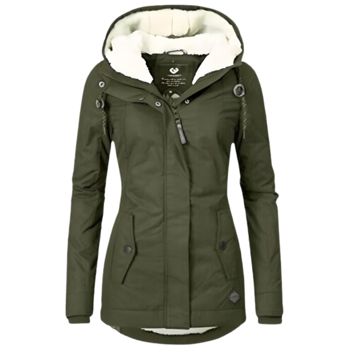 Parka feminina com forro Sherpa impermeável e capuz ajustável, corte slim