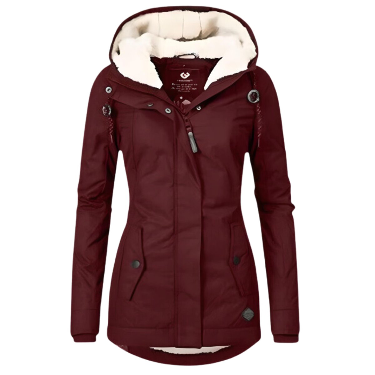 Parka feminina com forro Sherpa impermeável e capuz ajustável, corte slim