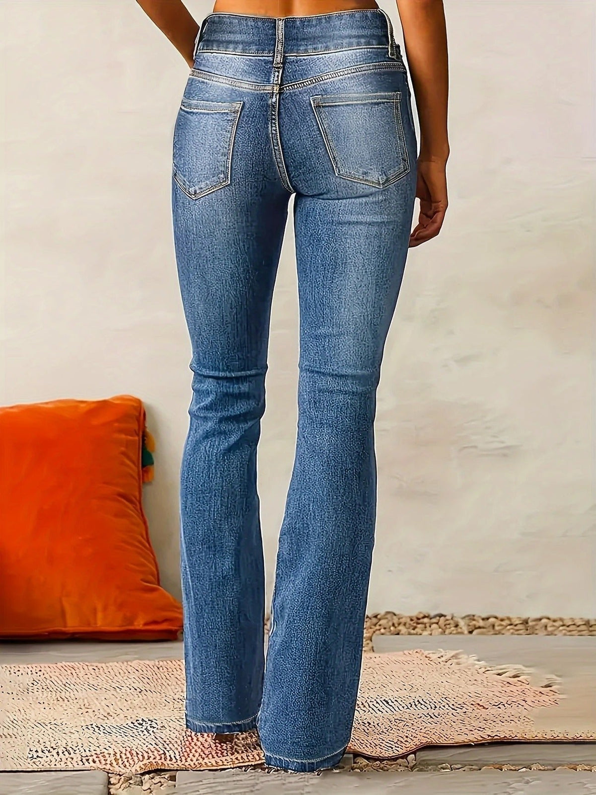 Jeans flare feminino cintura alta corte modelador denim azul
