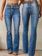 Jeans flare feminino cintura alta corte modelador denim azul