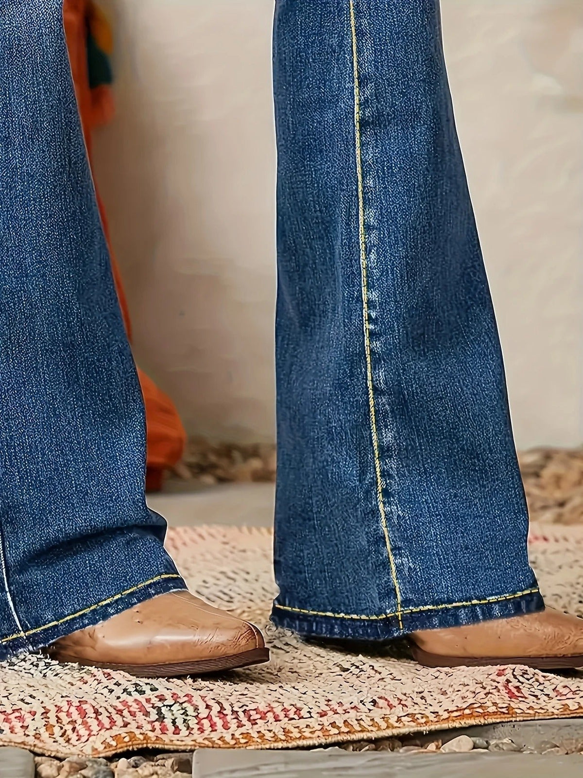 Jeans flare feminino cintura alta corte modelador denim azul