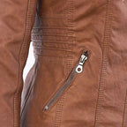 Jaqueta feminina com capuz e zíper slim fit, estilo biker urbano