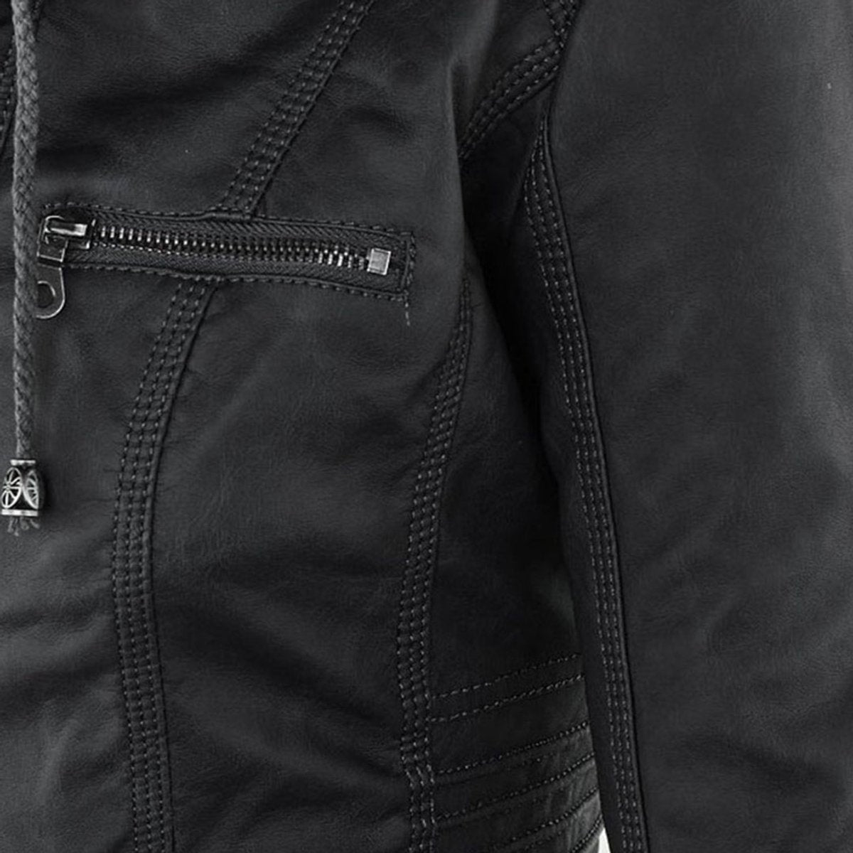 Jaqueta feminina com capuz e zíper slim fit, estilo biker urbano