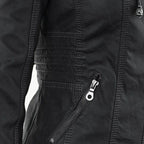 Jaqueta feminina com capuz e zíper slim fit, estilo biker urbano