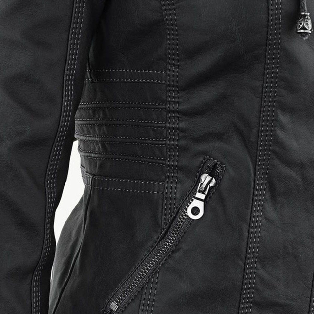 Jaqueta feminina com capuz e zíper slim fit, estilo biker urbano
