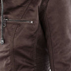 Jaqueta feminina com capuz e zíper slim fit, estilo biker urbano