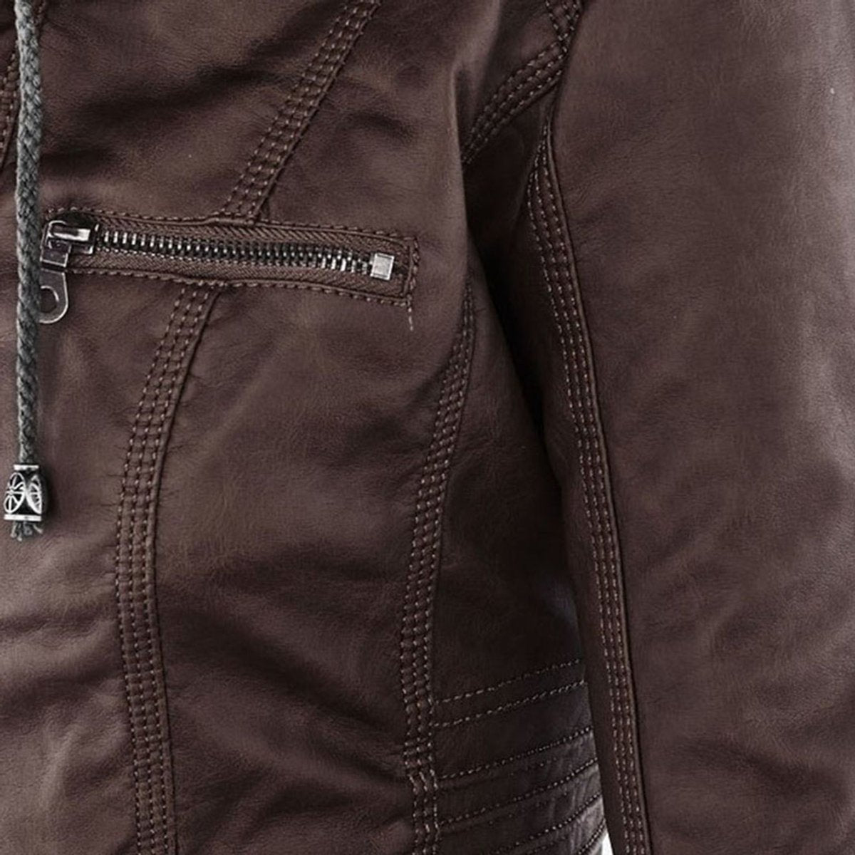 Jaqueta feminina com capuz e zíper slim fit, estilo biker urbano