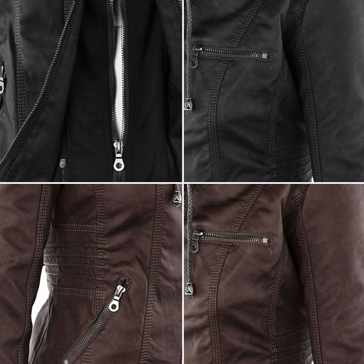 Jaqueta feminina com capuz e zíper slim fit, estilo biker urbano