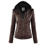 Jaqueta feminina com capuz e zíper slim fit, estilo biker urbano