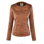 Jaqueta feminina com capuz e zíper slim fit, estilo biker urbano