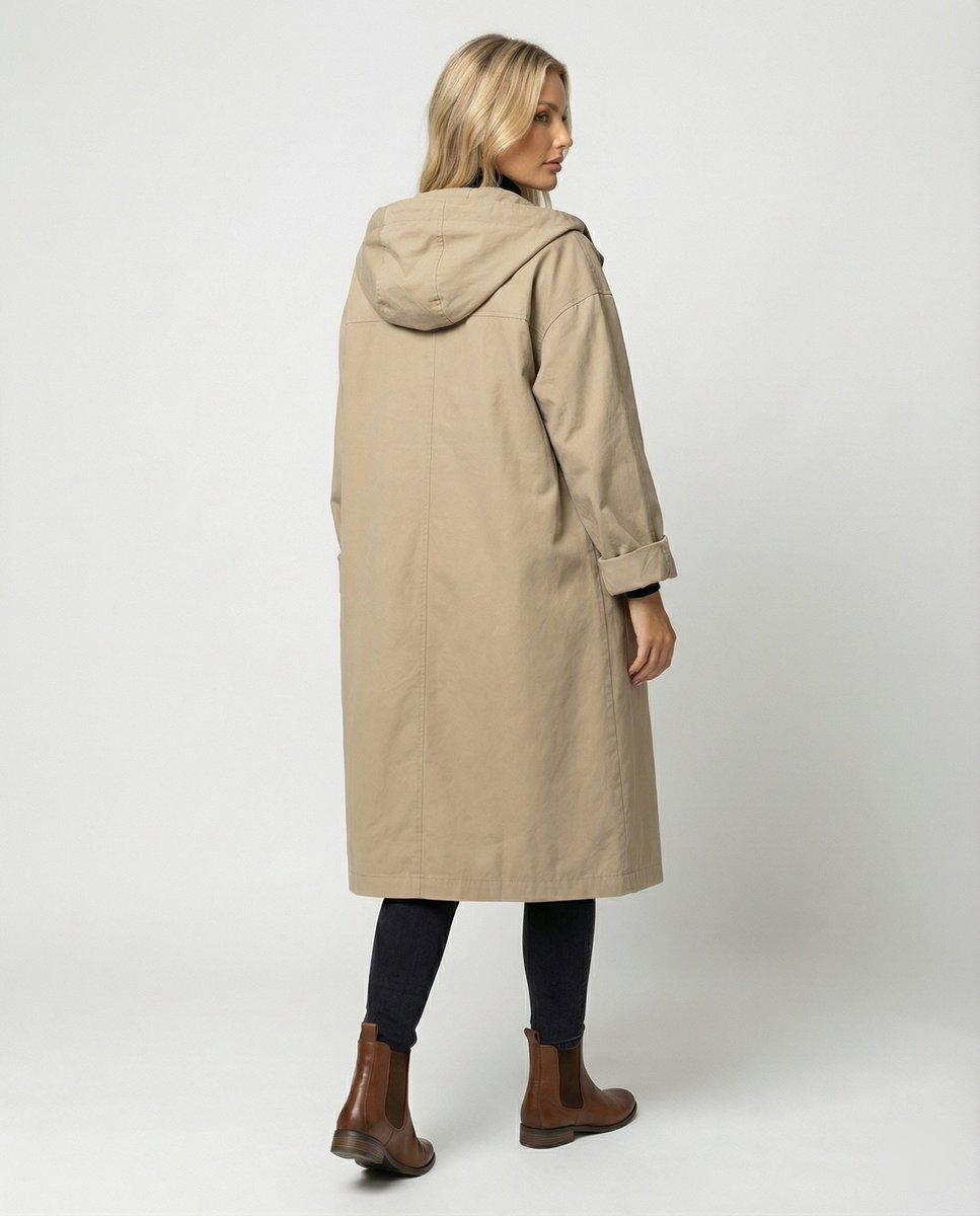 Trench coat longo mulher impermeável com capuz e botões tamanhos S a 3XL