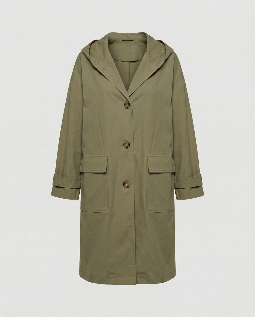 Trench coat longo mulher impermeável com capuz e botões tamanhos S a 3XL