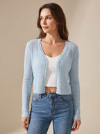 Cardigan tricot feminino leve com decote V e botões, corte folgado