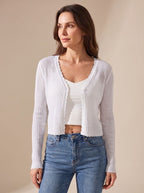 Cardigan tricot feminino leve com decote V e botões, corte folgado