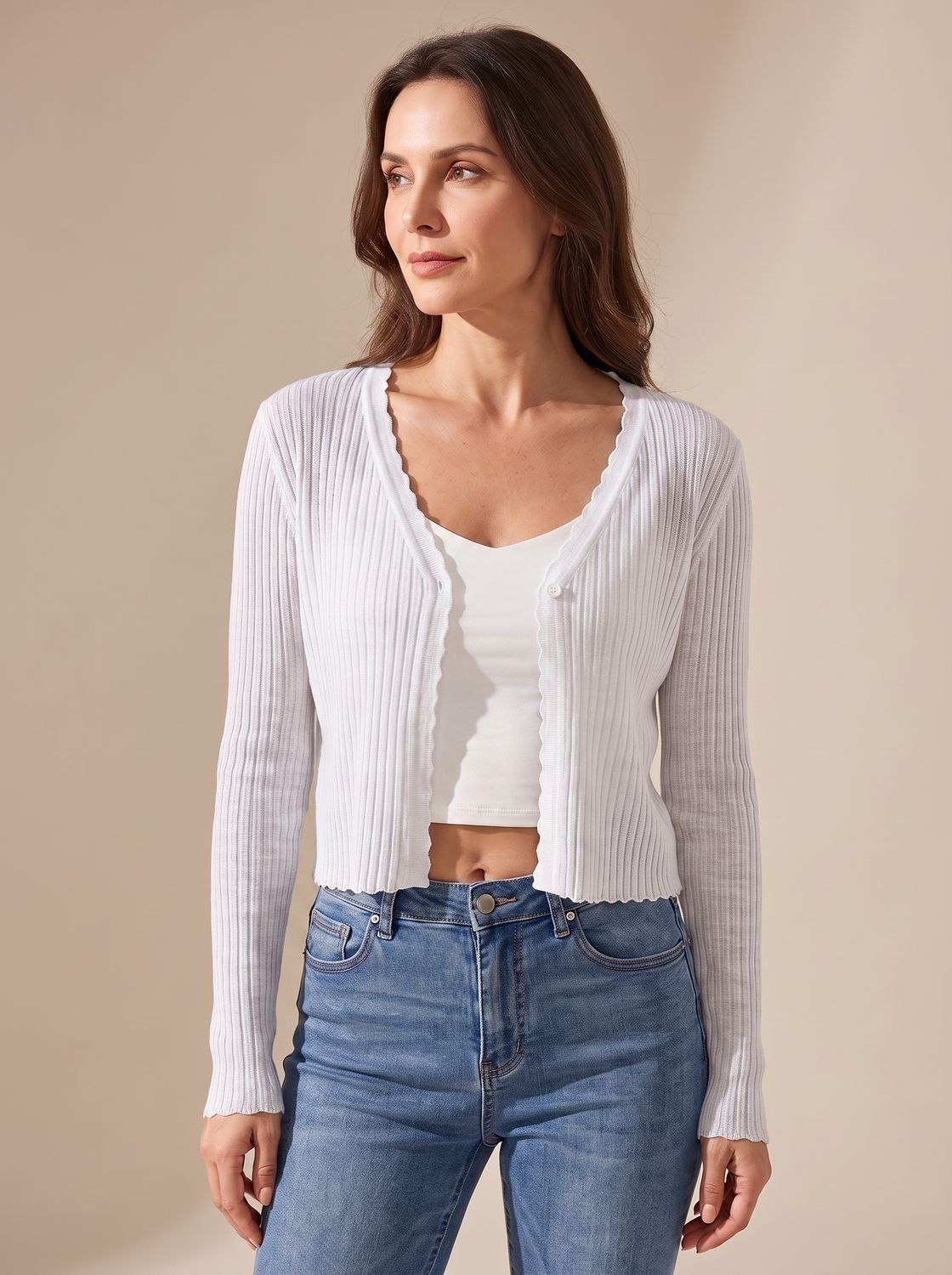 Cardigan tricot feminino leve com decote V e botões, corte folgado