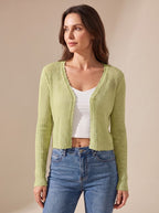 Cardigan tricot feminino leve com decote V e botões, corte folgado