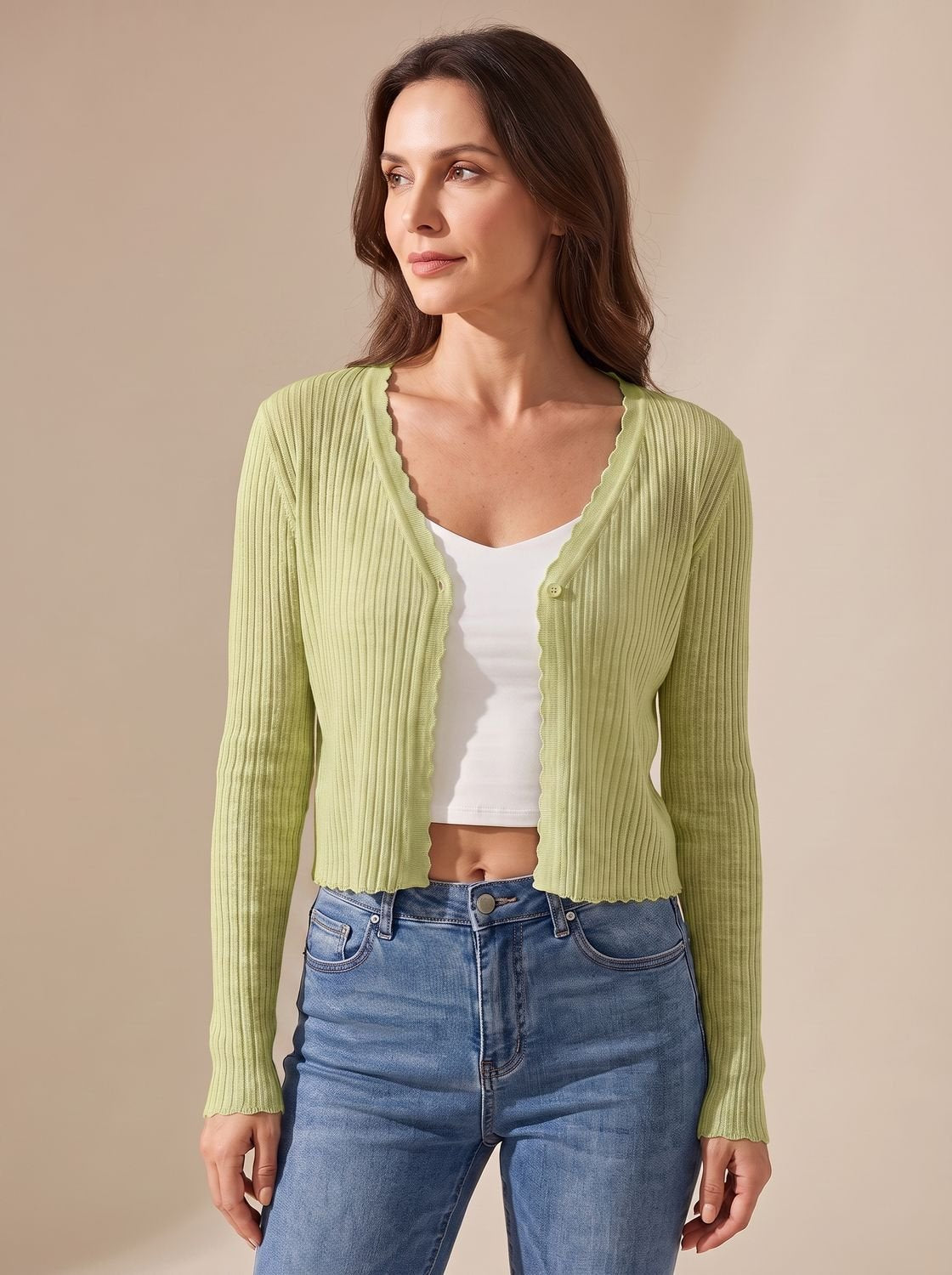 Cardigan tricot feminino leve com decote V e botões, corte folgado